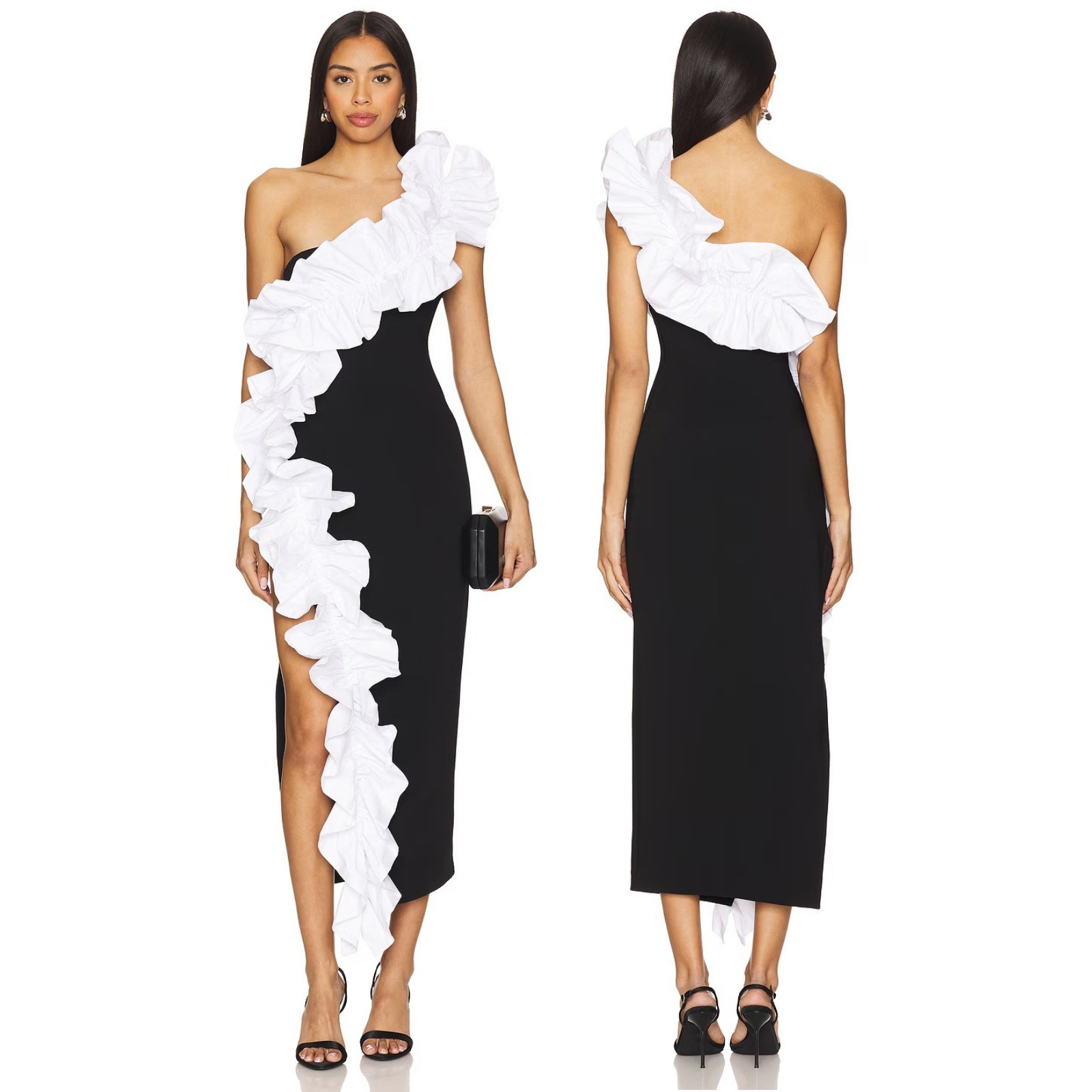 Nbd The Sapphira Midi Dress One Shoulder Ruffle Cocktail Party Formal Gala M